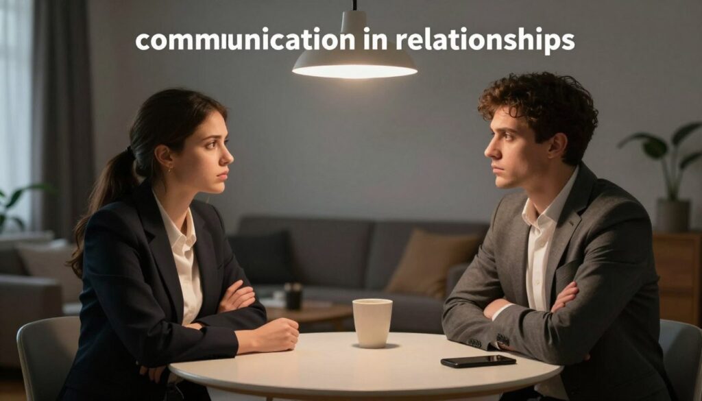A visually compelling scene depicting the theme of "communication in relationships" with a focus on paranoid personality traits. In the foreground, a couple sits at a small round table, both wearing professional business attire, with a tense expression indicating miscommunication, showcasing body language like crossed arms and turned-away gazes. In the middle, a soft glow from an overhead lamp casts gentle light on their faces, emphasizing their emotions. The background features a cozy yet slightly cluttered living room, suggesting intimacy but also confusion, with muted colors to create a sense of unease. The mood is introspective and thought-provoking, inviting viewers to reflect on the complexities of trust and communication in intimate relationships. A visually compelling scene depicting the theme of "communication in relationships" with a focus on paranoid personality traits. In the foreground, a couple sits at a small round table, both wearing professional business attire, with a tense expression indicating miscommunication, showcasing body language like crossed arms and turned-away gazes. In the middle, a soft glow from an overhead lamp casts gentle light on their faces, emphasizing their emotions. The background features a cozy yet slightly cluttered living room, suggesting intimacy but also confusion, with muted colors to create a sense of unease. The mood is introspective and thought-provoking, inviting viewers to reflect on the complexities of trust and communication in intimate relationships.