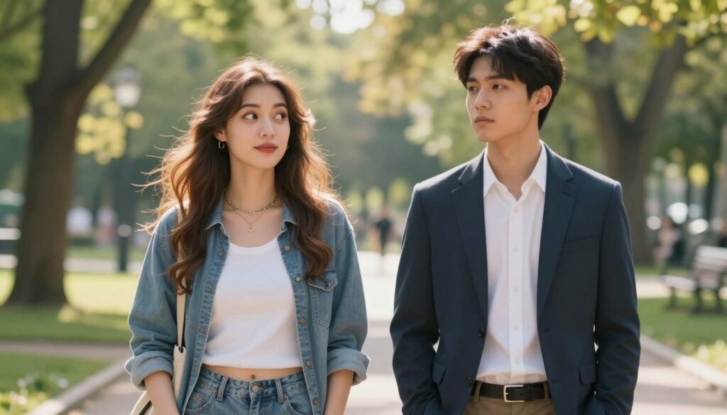 A Gemini and a Virgo person, depicted as two individuals standing side by side, showcasing their contrasting temperaments. The Gemini on the left, dressed in a stylish, relaxed outfit, exuding vibrancy and energy, has a playful expression. The Virgo on the right, in smart casual attire, appears composed and thoughtful, depicting a sense of calm and practicality. The background features a serene park setting with soft sunlight filtering through the trees, creating a gentle glow. The scene captures the essence of their differences, highlighting the lively nature of the Gemini and the meticulous, grounded presence of the Virgo. The atmosphere is lively yet peaceful, emphasizing their unique approaches to life. The image should be framed with a slight focus on the subjects, with a warm, inviting color palette. A Gemini and a Virgo person, depicted as two individuals standing side by side, showcasing their contrasting temperaments. The Gemini on the left, dressed in a stylish, relaxed outfit, exuding vibrancy and energy, has a playful expression. The Virgo on the right, in smart casual attire, appears composed and thoughtful, depicting a sense of calm and practicality. The background features a serene park setting with soft sunlight filtering through the trees, creating a gentle glow. The scene captures the essence of their differences, highlighting the lively nature of the Gemini and the meticulous, grounded presence of the Virgo. The atmosphere is lively yet peaceful, emphasizing their unique approaches to life. The image should be framed with a slight focus on the subjects, with a warm, inviting color palette.