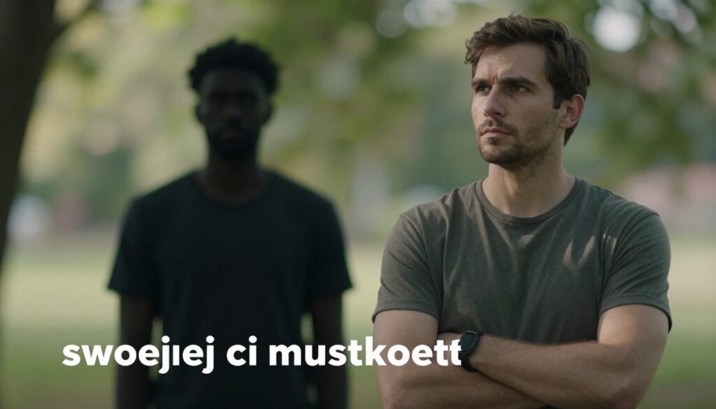 A powerful and introspective image illustrating the concept of "swojej męskości" in the context of masculine identity. In the foreground, a confident man in modest casual clothing stands with arms crossed, gazing thoughtfully into the distance, symbolizing strength and introspection. In the middle ground, a blurred silhouette of another male figure represents an influential father figure, embodying the complexities of male identity and the Edipal dynamics. The background features soft, natural light filtering through trees, creating an atmosphere of serenity and introspection, capturing the inner conflict between societal expectations and personal identity. The lens is focused on the foreground figure, emphasizing emotion, with a shallow depth of field to enhance the narrative. The overall mood is reflective and contemplative, inviting the viewer to explore themes of masculinity and identity. A powerful and introspective image illustrating the concept of "swojej męskości" in the context of masculine identity. In the foreground, a confident man in modest casual clothing stands with arms crossed, gazing thoughtfully into the distance, symbolizing strength and introspection. In the middle ground, a blurred silhouette of another male figure represents an influential father figure, embodying the complexities of male identity and the Edipal dynamics. The background features soft, natural light filtering through trees, creating an atmosphere of serenity and introspection, capturing the inner conflict between societal expectations and personal identity. The lens is focused on the foreground figure, emphasizing emotion, with a shallow depth of field to enhance the narrative. The overall mood is reflective and contemplative, inviting the viewer to explore themes of masculinity and identity.
