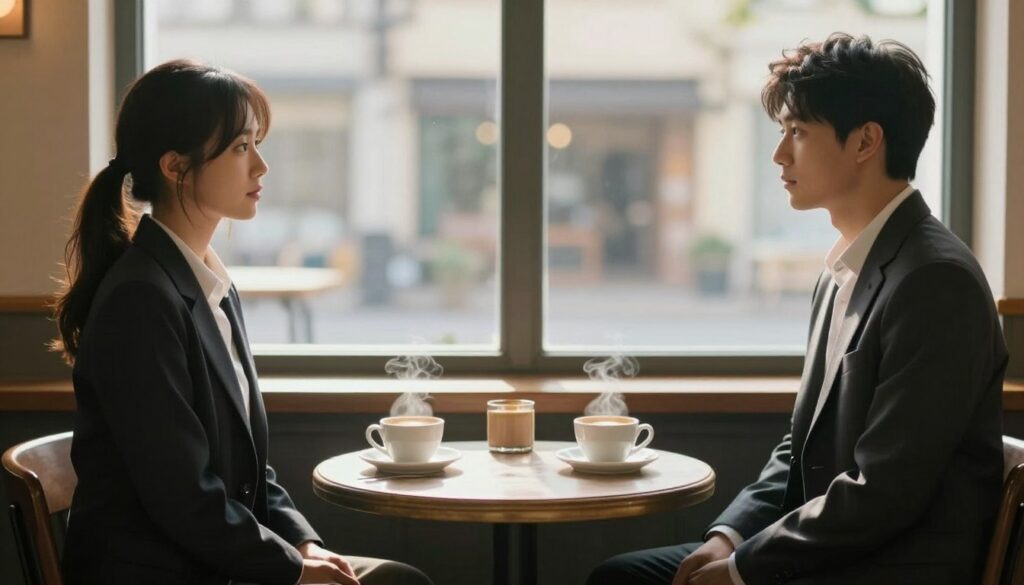 A serene and intimate scene depicting the delicate balance of distance and connection in a romantic relationship. In the foreground, a couple dressed in professional business attire stands apart, exchanging contemplative glances that convey both longing and respect for each other's autonomy. In the middle ground, a softly lit café setting with a vintage table and two steaming cups of coffee symbolizes their shared journey. The background features large windows with gentle sunlight filtering through, casting warm, inviting shadows. The atmosphere is calm yet charged with subtle emotional depth, evoking a sense of attraction born from personal space. The overall mood is reflective and harmonious, illustrating the complexity of intimacy and independence in love. A serene and intimate scene depicting the delicate balance of distance and connection in a romantic relationship. In the foreground, a couple dressed in professional business attire stands apart, exchanging contemplative glances that convey both longing and respect for each other's autonomy. In the middle ground, a softly lit café setting with a vintage table and two steaming cups of coffee symbolizes their shared journey. The background features large windows with gentle sunlight filtering through, casting warm, inviting shadows. The atmosphere is calm yet charged with subtle emotional depth, evoking a sense of attraction born from personal space. The overall mood is reflective and harmonious, illustrating the complexity of intimacy and independence in love.