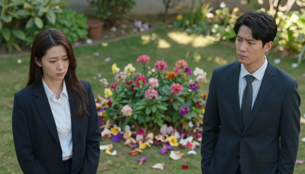 A serene yet somber scene depicting the emotional signals in a relationship that has reached its limits. In the foreground, two figures stand a few paces apart, dressed in professional business attire, their expressions reflecting contemplation and sadness. In the middle, a shallow depth of field blurs a lush garden background, where vibrant flowers contrast with withered petals, symbolizing the dichotomy of love and loss. Soft sunlight filters through the leaves, casting gentle shadows, enhancing the mood of introspection. The camera angle is slightly elevated, capturing the distance between the figures, evoking a sense of emotional separation. The overall atmosphere conveys a poignant moment of realization, highlighting the complexity of ending a relationship without causing hurt. A serene yet somber scene depicting the emotional signals in a relationship that has reached its limits. In the foreground, two figures stand a few paces apart, dressed in professional business attire, their expressions reflecting contemplation and sadness. In the middle, a shallow depth of field blurs a lush garden background, where vibrant flowers contrast with withered petals, symbolizing the dichotomy of love and loss. Soft sunlight filters through the leaves, casting gentle shadows, enhancing the mood of introspection. The camera angle is slightly elevated, capturing the distance between the figures, evoking a sense of emotional separation. The overall atmosphere conveys a poignant moment of realization, highlighting the complexity of ending a relationship without causing hurt.