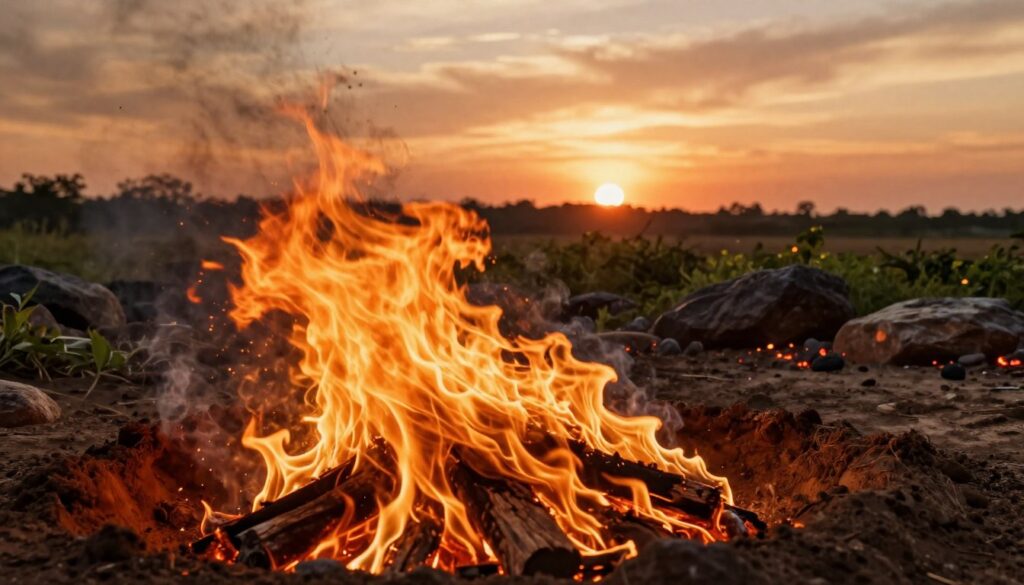A vibrant artistic representation of the dynamic relationship between fire and earth. In the foreground, a swirling blend of bright, animated flames intertwines with rich, textured earth, symbolizing passion and resilience. The middle ground features a rocky landscape interspersed with glowing embers and patches of lush vegetation, illustrating the balance of power and stability in relationships. In the background, a dramatic sunset casts warm golden and orange hues across the horizon, enhancing the mood of intensity and warmth. Soft, ethereal lighting illuminates the scene, creating depth and contrast. The overall atmosphere conveys a sense of harmony amid conflict, inviting viewers to reflect on the intricate dynamics of passion and grounding. A vibrant artistic representation of the dynamic relationship between fire and earth. In the foreground, a swirling blend of bright, animated flames intertwines with rich, textured earth, symbolizing passion and resilience. The middle ground features a rocky landscape interspersed with glowing embers and patches of lush vegetation, illustrating the balance of power and stability in relationships. In the background, a dramatic sunset casts warm golden and orange hues across the horizon, enhancing the mood of intensity and warmth. Soft, ethereal lighting illuminates the scene, creating depth and contrast. The overall atmosphere conveys a sense of harmony amid conflict, inviting viewers to reflect on the intricate dynamics of passion and grounding.