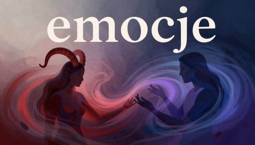 A visually captivating illustration of "emocje," focusing on the themes of intensity and differing emotional approaches. In the foreground, depict two abstract figures representing Aries and Scorpio, connected through a swirling vortex of colors — deep reds, blues, and purples — symbolizing their intense emotions and contrasting feelings. The middle layer showcases a gradient background transitioning from light to dark, suggesting the complexity of emotional states. Use soft, diffused lighting to create a moody atmosphere, emphasizing the emotional tension between the figures. Incorporate subtle elements like flowing water or drifting smoke to enhance the sense of movement and depth. Capture the image from a slightly elevated angle, creating a dynamic perspective that draws viewers into the emotional landscape. A visually captivating illustration of "emocje," focusing on the themes of intensity and differing emotional approaches. In the foreground, depict two abstract figures representing Aries and Scorpio, connected through a swirling vortex of colors — deep reds, blues, and purples — symbolizing their intense emotions and contrasting feelings. The middle layer showcases a gradient background transitioning from light to dark, suggesting the complexity of emotional states. Use soft, diffused lighting to create a moody atmosphere, emphasizing the emotional tension between the figures. Incorporate subtle elements like flowing water or drifting smoke to enhance the sense of movement and depth. Capture the image from a slightly elevated angle, creating a dynamic perspective that draws viewers into the emotional landscape.